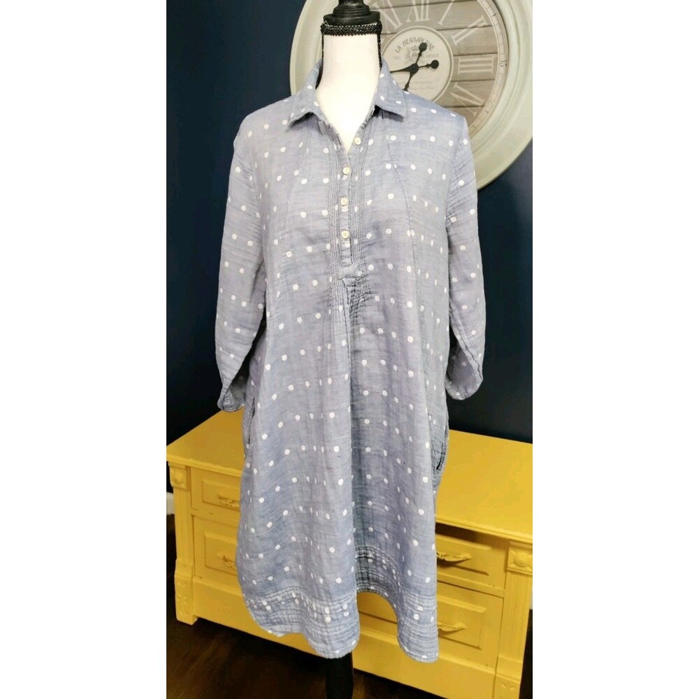 Anthropologie Isabella Sinclair Button Down Long Roll Sleeve Shirt Dress XL Blue